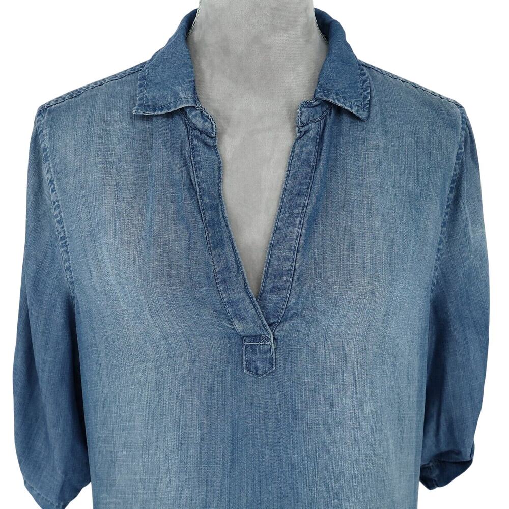 Philosophy Dress Womens Large Blue Chambray Roll Tab Sleeves Coastal Western - Picture 7 of 13